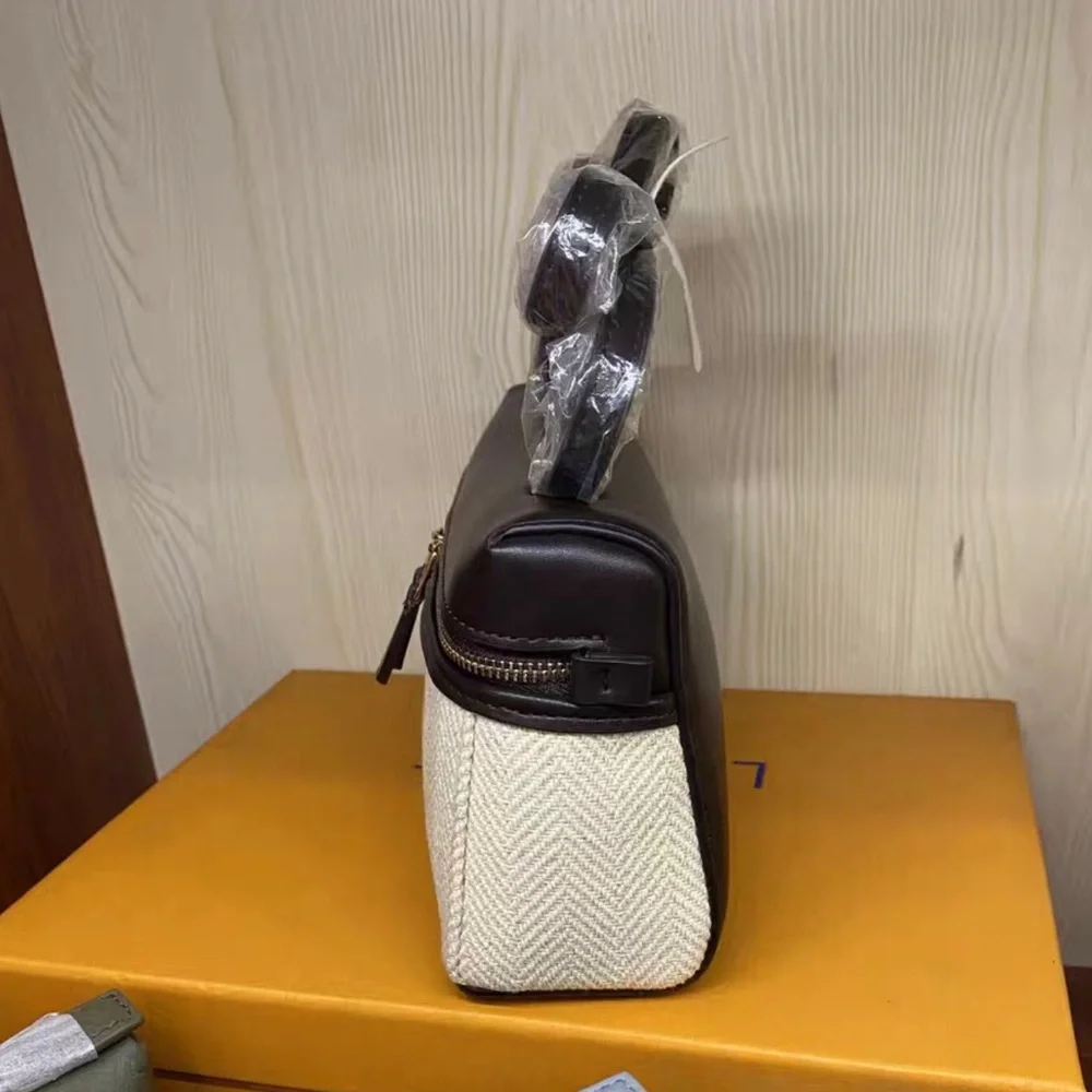 Loro Piana Cream Fabric and Black Leather Cosmetic Case with Gold Hardware - Picture 4 of 6